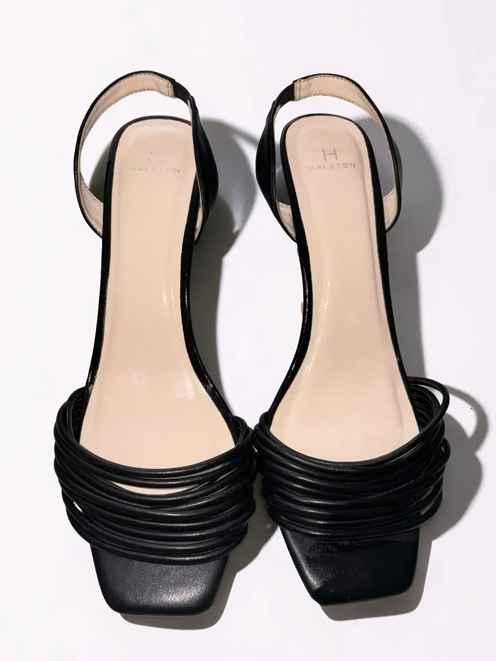 H Halston Black Leather Strappy Slingback Sandals Square Toe Women's Size 11